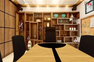 minimalist office with smart lighting