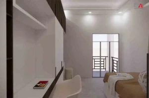 open shelving modern bedroom